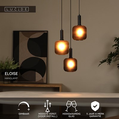 Lucide ELOISE - Hanglamp - Ø 40 cm - 3xE27 - Zwart